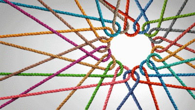 bunte Seile vernetzen sich zu einem Herz. Klick öffnet eine vergrößerte Ansicht.