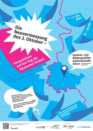 Poster des 8. Bürgerfestes mit dem Titel: "Die Neuvermessung des 3. Oktober - Perspektiven auf den Tag der Deutschen Einheit". Klick öffnet eine vergrößerte Ansicht.