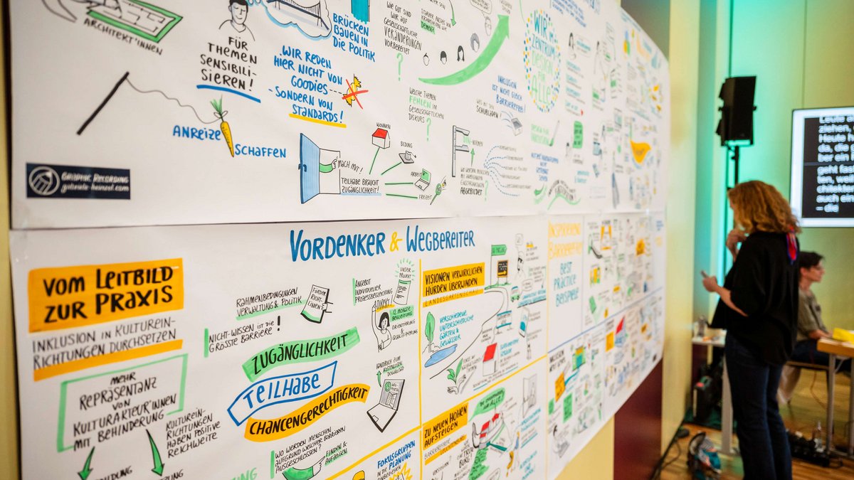 Graphic Recording zur Konferenz, Zeichnerin G. Heinzel bei der Arbeit