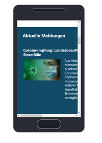 Newsletter auf dem Smartphone-Bildschirm. Klick öffnet eine vergrößerte Ansicht.