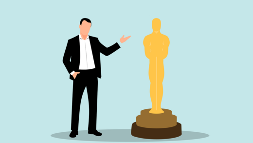 Mann neben goldener Oscar-Statue; grafische Darstellung