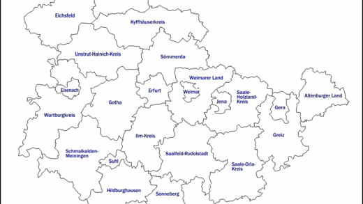 Thüringenkarte mit Landkreisen und kreisfreien Städten 