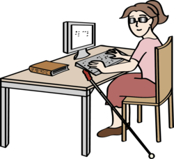 Blinde Frau am Computer. Klick öffnet eine vergößerte Ansicht.