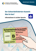 Ansicht der Broschüre mit dem Titel: Der Schwer-Behinderten Ausweis - Was ist das? Abbildung eines Schwerbehindertenausweises als gestaltete Grafik